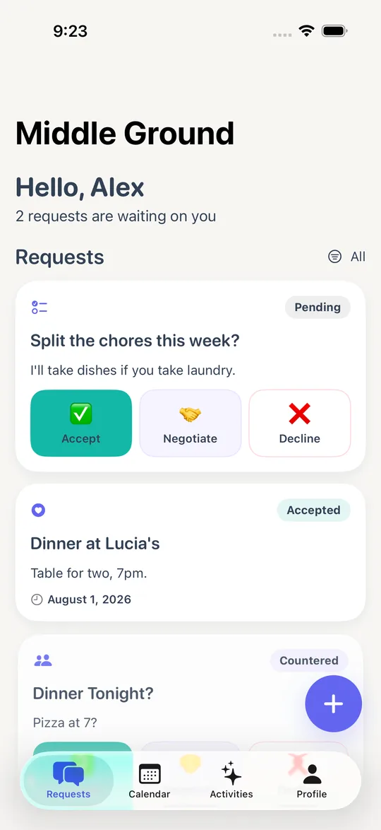 The home screen listing plans waiting on you