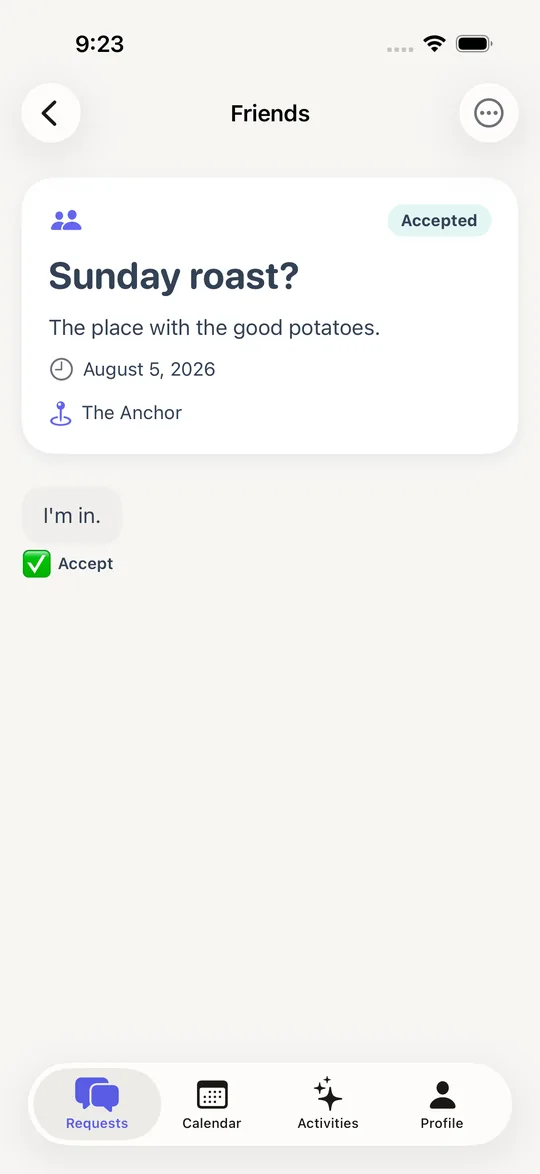 A plan shared with a group, showing who has replied